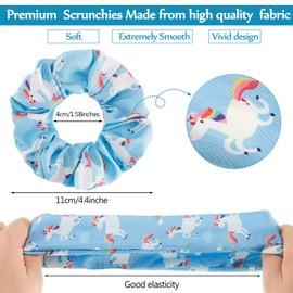 16 Pieces Cute Hair Scrunchies Kawaii Colorful Cute Unicorn Rainbow Mermaid Dog Printing Scrunchy Ponytail Holder Hair Ties Accessories for Women and Girls(Classic Style)