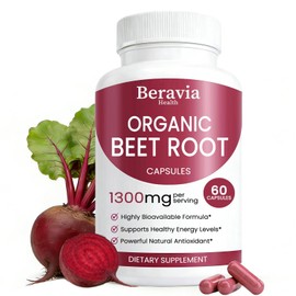Beravia Health Organic Beet Root Capsules, Beetroot Capsules 1300mg | 60 Capsules, 30-Day Supply | Health & Energy Support | Natural, Vegan & Non-GMO | Beet Root Supplement for Women & Men (1 Bottle)