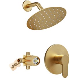 HomGoo Shower Faucet Set with Valve, Shower Faucets Sets Complete（Valve Included) with 6 Inch High-Pressure Rian Shower Head,Brushed Gold