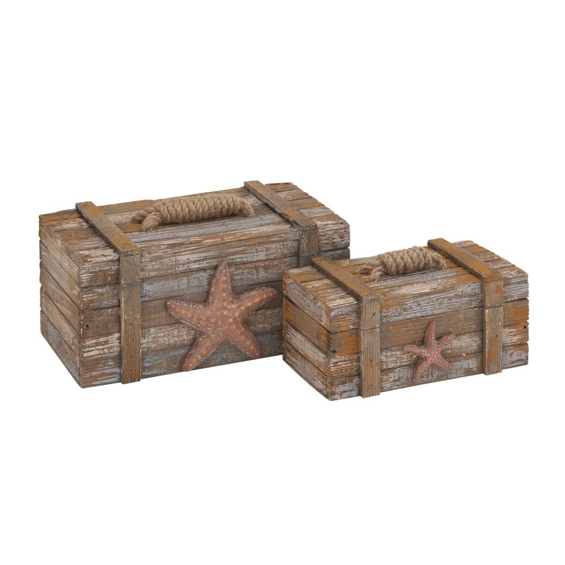 Deco 79 Wood Starfish Handmade Decorative Box Distressed Decorative Keepsake
