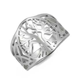 TEAMER Tree of Life Ring Stainless Steel Witchcraft Celtic Knot Ring Amulet Ring Vintage Jewelry For Women (Silver, 10)