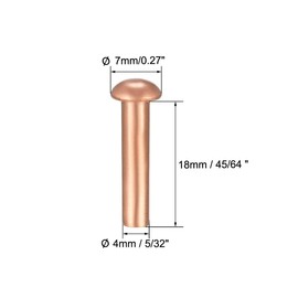 uxcell 50 Pcs 5/32" x 45/64" Round Head Copper Solid Rivets Fasteners
