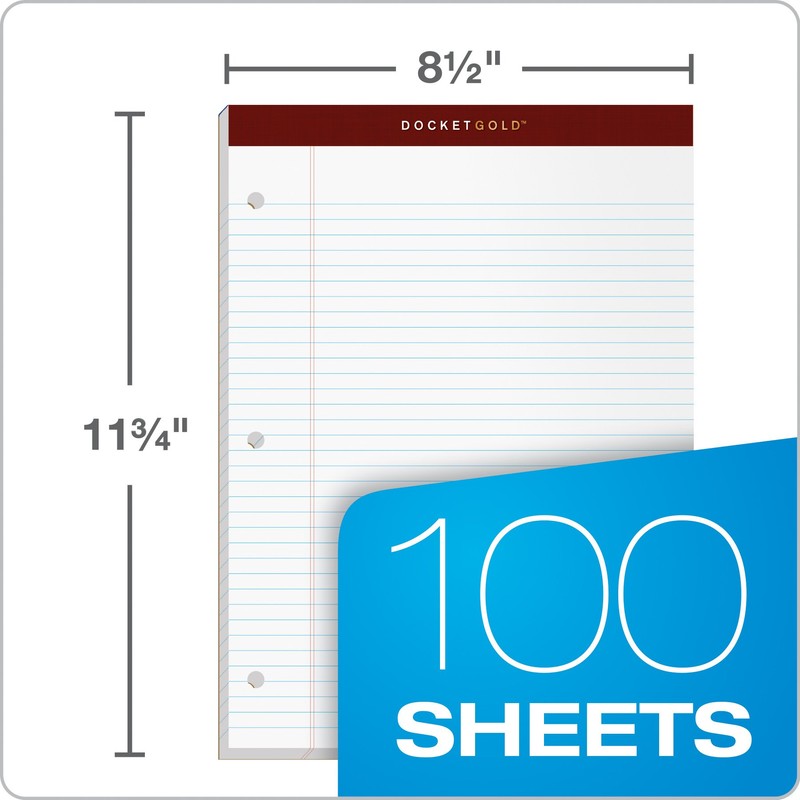 TOPS Docket Gold Writing Pads, 8-1/2" x 11-3/4", Narrow Rule,