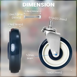 IVWNNN Shopping Cart Wheels 5" Cart Wheels TPU Shopping Cart Wheels Replacement Blue Caster Wheels with Screws and Nuts Silent Wheels for Cart（Blue, 4 Pack）