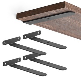 Mkono 4 Pack Shelf Brackets Black Heavy Duty Metal Hidden L Bracket for Shelves Support, Minimalistic Floating Shelf Bracket 4 Inch Rustic Industrial Wall Shelf Brackets