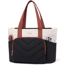 LOVEVOOK Tote Bag for Women, V-Quilted Puffer Tote Bag with Zipper, Large Puffy Shoulder Purse for Work Travel Nurse Teacher