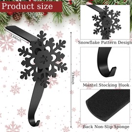 12 Pieces Snowflake Christmas Stocking Holders for Mantle Christmas Stockings Hooks Sock Holder Stocking Holder Stand Weighted Stocking Hangers Metal Stocking Clips for Fireplace (Black)