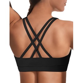 Sports Bras for Women High Support Large Bust, High Impact Yoga Wireless Padded Bras, Low Back Athletic Workout Strappy Racerback Sports Bra Black S-1