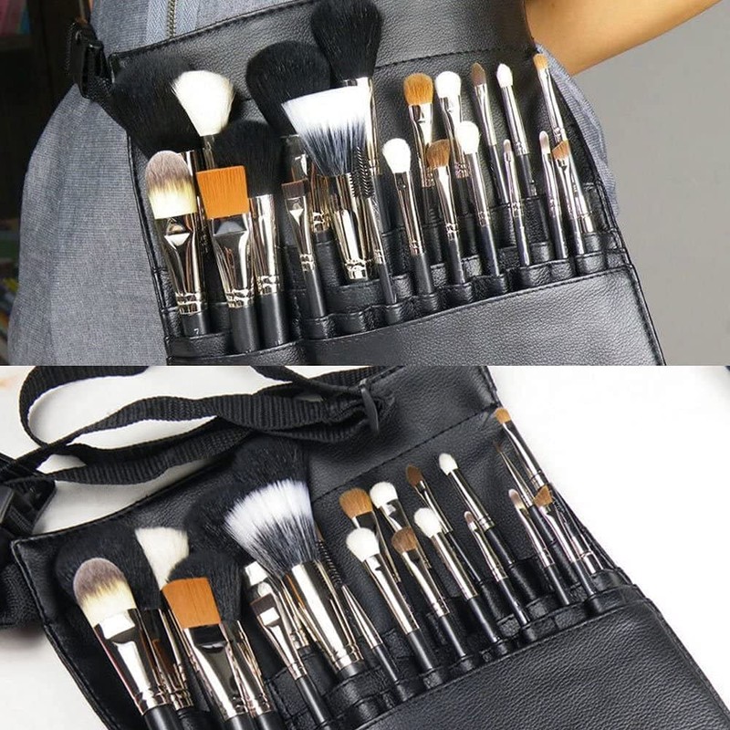 Professional Makeup Brush Bag Case Portable 22 Pockets PU Leather