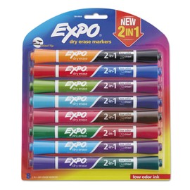 EXPO 1944658 2-in-1 Dry Erase Markers, 16 Assorted Colors, Medium, 8/Pack