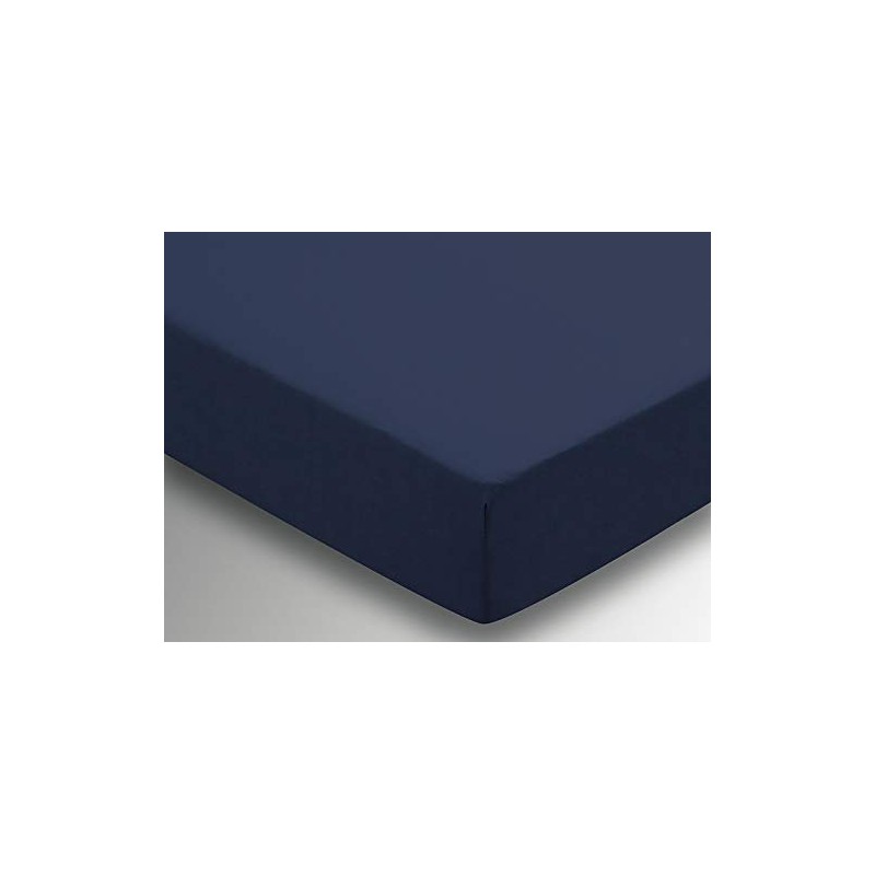 Helena Springfield Plain Dye Percale 50/50 Fitted Sheet, Double, Navy