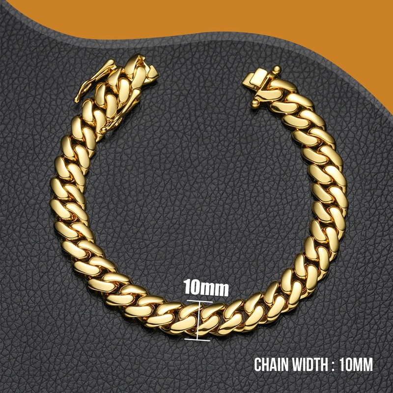 LuxLife 10mm Gold Plated Stainless Steel Cuban Link Chain Necklace
