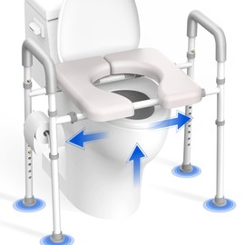 Raised Toilet Seat with Handles - Width & Height Adjustable Toilet Seat Risers for Seniors, 400lbs Heavy Duty Elevated Handicap Toilet Riser, Fit Any Toilet