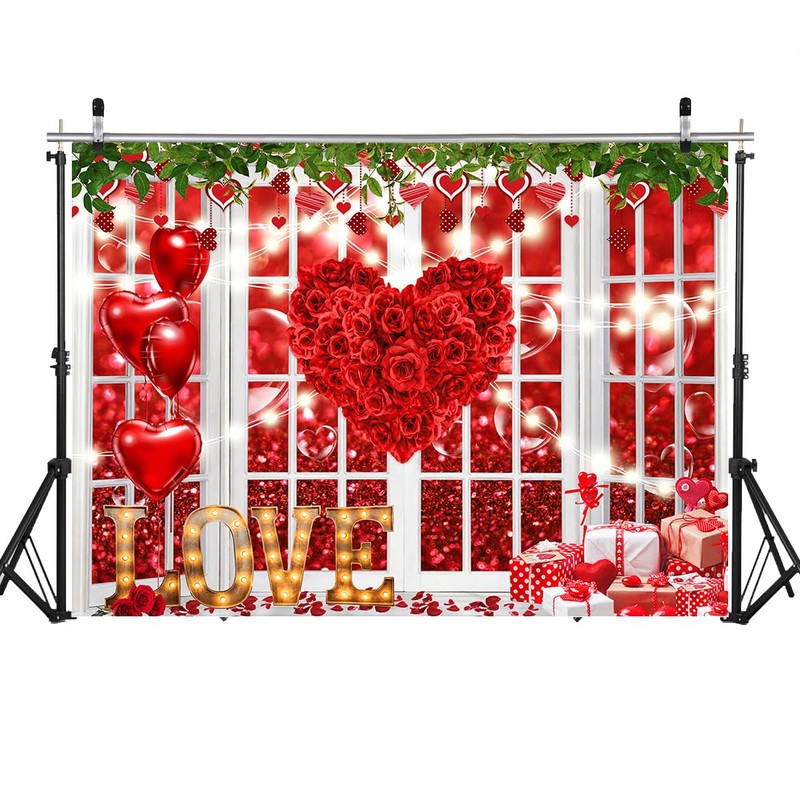 LYCGS 8x6ft Valentine's Day Backdrop Red Love Heart Valentine's Day