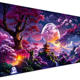 pchmcu 5D Large Diamond Art Painting,Landscape Diamond Art Kits for Adults,DIY Full Drill Crystal Rhinestone Arts and Crafts,Moon Tree Art Painting with Diamond Home Wall Decor 27.5 X 15.7inch