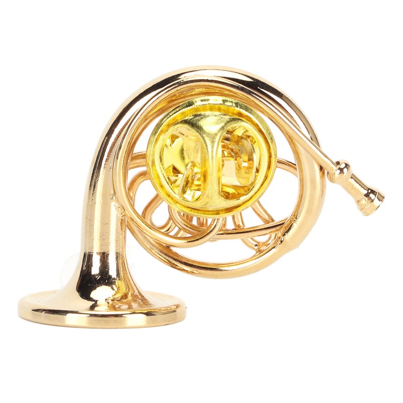 Gold Miniature French Horn Shaped Lapel Brooch Pin Brass Mini
