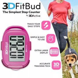 3DActive 3DFitBud Simple Step Counter Walking 3D Pedometer with Clip and Lanyard, A420S