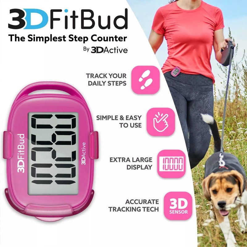 3DActive 3DFitBud Simple Step Counter Walking 3D Pedometer with Clip