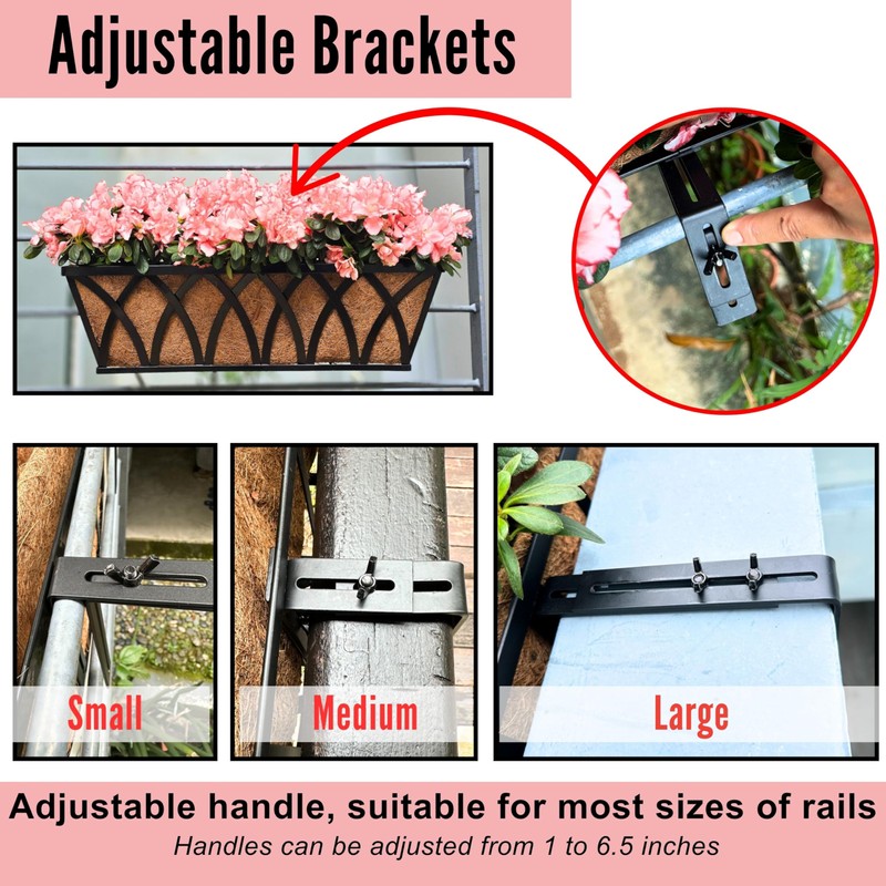 LaLaGreen Railing Planter Boxes (24 Inch, 2 Pack) Black Metal