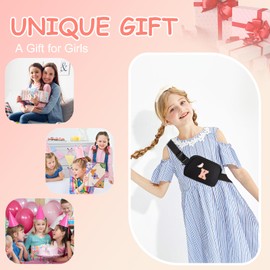 ONETOALL Birthday Gifts for 4 5 6 7 8 9 10 11 12 13 Year Old Girls, Small Waist Fanny Pack, Crossbody Belt Bag with Initial Letter Patch, Nylon, Adjustable Strap, for Teen Girls