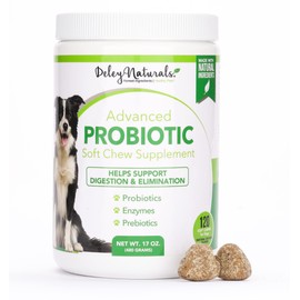 Deley Naturals Probiotics for Dogs - 120 Grain Free Chicken Soft Chews - 4 Billion CFU's, Digestive Enzymes, Prebiotics - Dog Allergies, Diarrhea, Bad Dog Breath, Constipation, Gas, Yeast- Made in USA