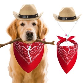 LaVenty Pet Cowboy Hat Dog Western Cowboy Costume Bandana Scarf for Pet Theme Birthday Party Clothing Accessories Dog Gift