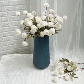 VOELIGT Faux Kiku Flower - White 12 Stems Faux Silk Mini Chrysanth with Stems Bulk Fake Wedding Filler Flowers Pompon Mum Artificial White Flower Ball for Floral Arrangements