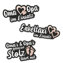 folien-zentrum - 3 x Sticker Set - Car Sticker Grandma Grandpa Enkeltaxi im Einsatz - Ganzer Stolz - Sticker Sayings for Car - Car Sticker Made in Germany 1
