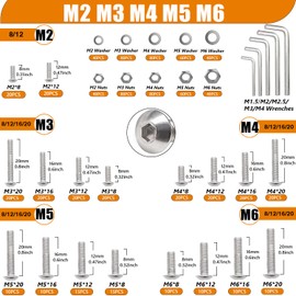 Taiss 910PCS M2 M3 M4 M5 M6 Screws Kit,304 Stainless Steel Button Head Socket Cap Metric Screws Bolts Assortment, Nuts and Washers Assortment Kit with Hex Wrenches