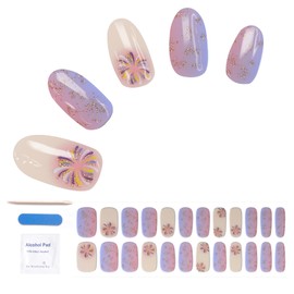 BIBII Gel Nail Seal, Curing Type, 24 Pieces, French Nail Seal, Nail Tip, Sealing Kit, Refreshing 3D Feel, Long Lasting, Waterproof, Just Stick, For Hands, Gelnails Set, Latest Spring, Summer Flowers,