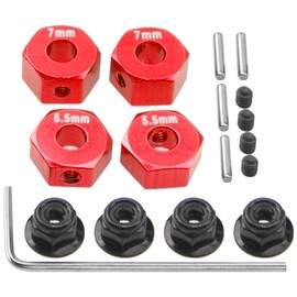 ShareGoo Aluminum 12mm Hex Wheel Hubs Hex Adapter & Flanged Lock Nuts Compatible with Traxxas 2WD Slash Rustler Stampede 1/10 RC Car (Red)