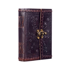 Stitched and Embossed Leather Journal with Clasp | 125 Unlined Recycled Paper Pages | 16cm x 11cm | Handmade, Fair Trade & Eco Friendly | Leather Bound Journal Alternative For Men and Women