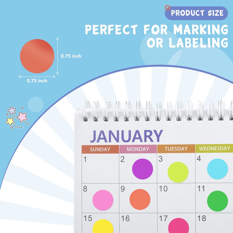 Dot Stickers, 1200 PCS 10 Color Style, 3/4 Inch Round,