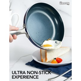 MICHELANGELO 10 Inch Frying Pan with Lid, Blue Frying Pan with Nonstick Diamond Infused Coating, Nonstick Frying Pans, Diamond Fry Pan Blue