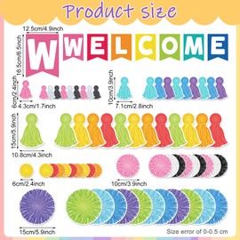 67 Pcs Welcome Banner Welcome Bulletin Board Set Bright and Colorful Welcome Banners Tassel Poms Cutouts for Classroom Bulletin Board Wall Decorations Teacher Classroom Party Supplies
