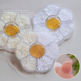 Beautiful Clouds Nail Art Flat Pearl Nail Charm White Semicircle Beads Luxury Design Nail with Goldfish Child Miso Ball Jewelry Accessories