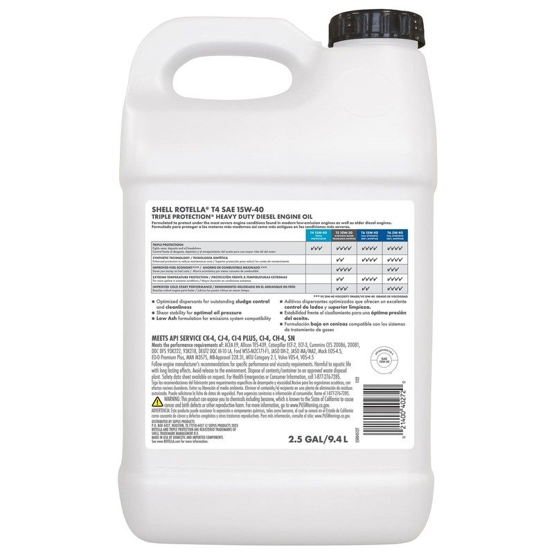 Shell Rotella T4 15W40 Diesel Engine Oil 2.5 Gallon Triple