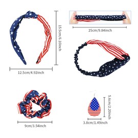 4th of July Accessories Kit, Patriotic American Flag Headband Hair Tie Rope Hair Scrunchie Earrings, Independence Day Gift Set for Women Teen Girls Yoga Running Exercise National Day Decorations