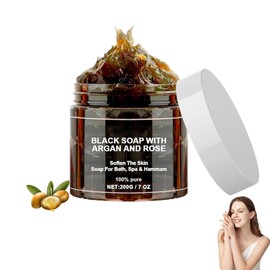 Schwarze Seife mit Argan und Rose,Marokko Körperpeeling,Moroccan Black Soap,Organische Marokkanische Schwarze Seife,Schwarze Seife Körper Peeling Seife,Weiche Haut für die Meisten Hauttypen Geeignet