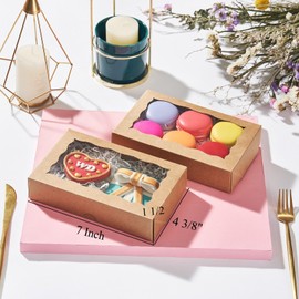 JCXGRVC 50pcs 7x4.33x1.5 Inch Brown Cookies Boxes with Window Bakery Boxes Cake Pop Boxes Chocolate Macaron Boxes Cakesickle Boxes Treat Boxes for Christmas Valentine's Father's Mother's Day