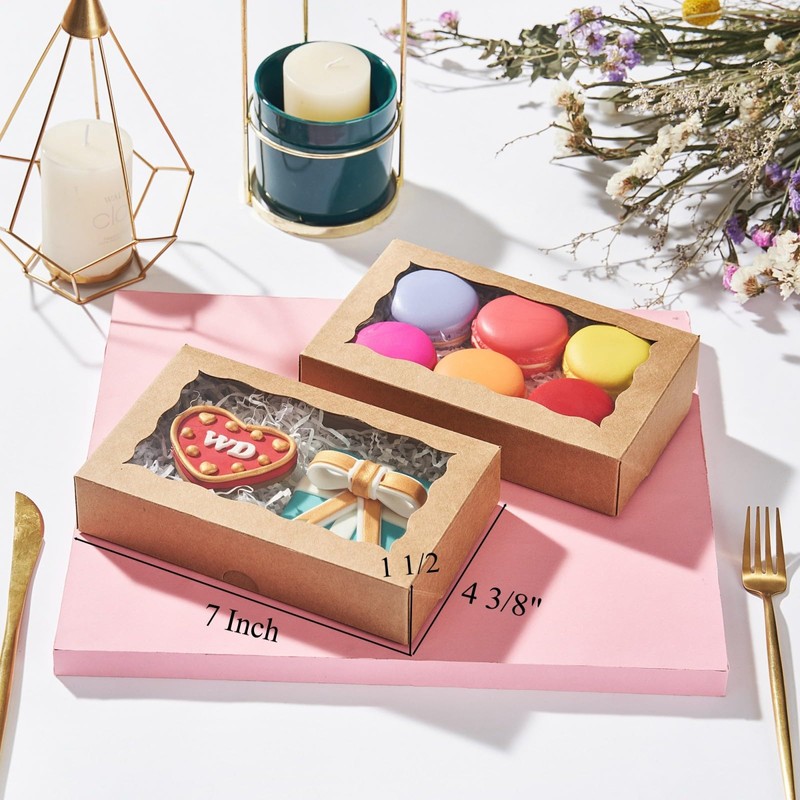 JCXGRVC 50pcs 7x4.33x1.5 Inch Brown Cookies Boxes with Window Bakery