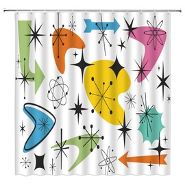 CCXTCZ Mid Century Modern Shower Curtain Retro Atomic Abstract Geometric Boomerangs Sputnik Iconic 1950s 1960s Vintage Art Fabric Bathroom Decor Curtains with Hooks,Yellow Blue Green