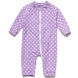 BONVERANO Little Girls' Swimming Costume One Piece Extra Long Zip with Swimming Cap UV Protection 50+, Wave point