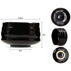 HARU MATCHA - Black Ceramic Matcha Bowl - Green Tea Cup - Traditional Chawan For Ceremony And Daily Use (black, 4.7 x 4.7 x 3)