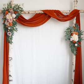 WEIERYUE Artificial Wedding Arch Flowers Kit(Pack of 3),2Pcs Artificial Flower Arch Decor,1Pcs Sheer Drape for Wedding Ceremony Arbor for WeddingCeremony (Burnt Orange Wedding)