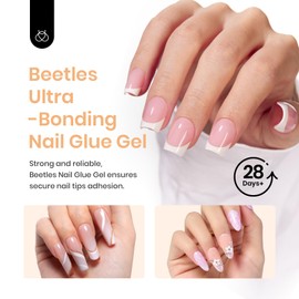 Beetles Gel Nail Kit Almond Nail Tips Easy Nail Extension Set 5 In 1 Nail Glue Gel with Pre shaped Medium Almond Nail Tips & UV Nail Lamp Acrylic Nail Clipper DIY Art Gifts for Her