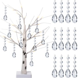 Jexine 13 Pcs Tabletop Christmas Decoration Indoor, Include 17.7 inch Birch Tree with 18 LED lights and 12 Hanging Crystal Ornaments for Home Centerpiece Fireplace Party Decor