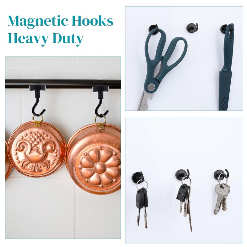 MIN CI 18pcs Black Strong Magnetic Hooks, 20mm Strong Magnets
