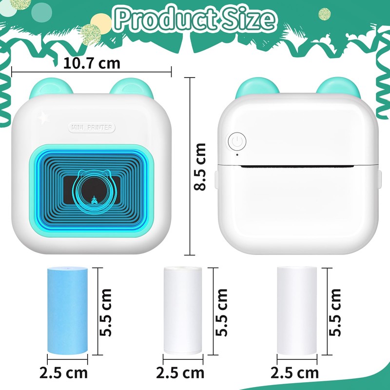 yerfkan Mini Smartphone Printer with 13 Rolls Printing Paper Mini