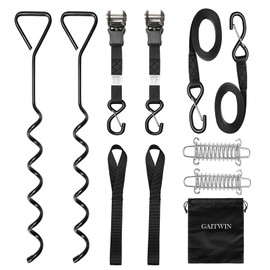 Heavy Duty RV Camper Awning Tie Down Kit,Included Ratchet Tie Down Anchor Strap and Spring and Spiral Stakes Connection for Outdoor Camping Trailer Truck